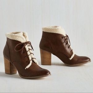 Restricted Faux Shearling Leather Booties, NIB